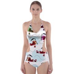 Airplanes Pattern Cut-out One Piece Swimsuit by Valentinaart