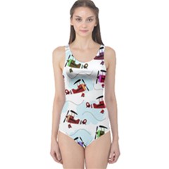 Airplanes Pattern One Piece Swimsuit by Valentinaart