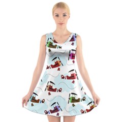 Airplanes Pattern V-neck Sleeveless Skater Dress by Valentinaart