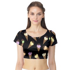 Ice Cream Cute Pattern Short Sleeve Crop Top (tight Fit) by Valentinaart