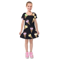 Ice Cream Cute Pattern Kids  Short Sleeve Velvet Dress by Valentinaart