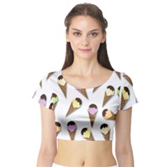 Ice cream pattern Short Sleeve Crop Top (Tight Fit)