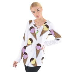 Ice cream pattern Women s Tie Up Tee