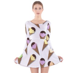 Ice cream pattern Long Sleeve Velvet Skater Dress