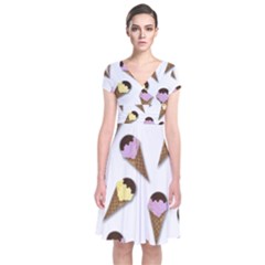 Ice cream pattern Short Sleeve Front Wrap Dress