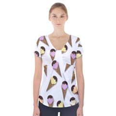 Ice cream pattern Short Sleeve Front Detail Top