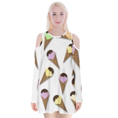 Ice cream pattern Velvet Long Sleeve Shoulder Cutout Dress