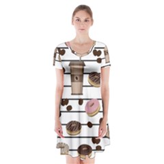 Donuts And Coffee Pattern Short Sleeve V-neck Flare Dress by Valentinaart