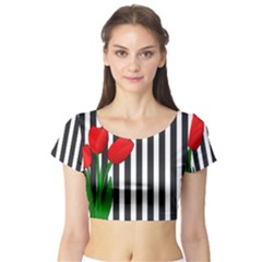 Tulips Short Sleeve Crop Top (tight Fit) by Valentinaart