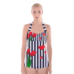 Tulips Boyleg Halter Swimsuit  by Valentinaart