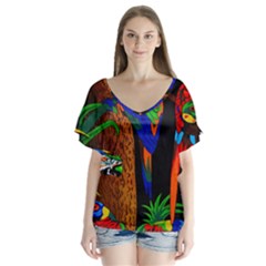 Parrots Aras Lori Parakeet Birds Flutter Sleeve Top by Nexatart