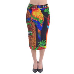 Parrots Aras Lori Parakeet Birds Velvet Midi Pencil Skirt by Nexatart