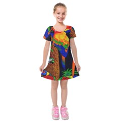 Parrots Aras Lori Parakeet Birds Kids  Short Sleeve Velvet Dress by Nexatart