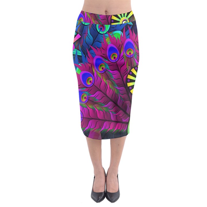 Peacock Abstract Digital Art Midi Pencil Skirt