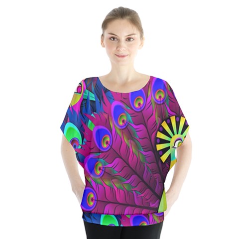 Peacock Abstract Digital Art Blouse by Nexatart