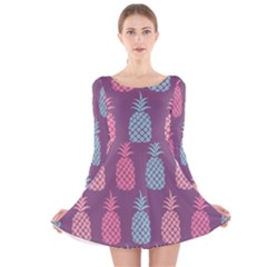 Pineapple Pattern  Long Sleeve Velvet Skater Dress by Nexatart