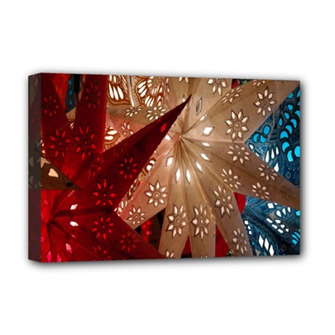 Poinsettia Red Blue White Deluxe Canvas 18  X 12   by Nexatart