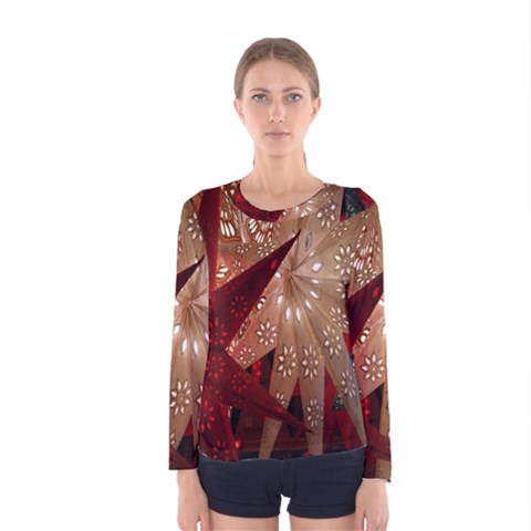 Poinsettia Red Blue White Women s Long Sleeve Tee by Nexatart