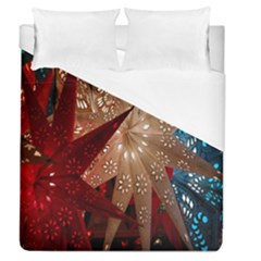 Poinsettia Red Blue White Duvet Cover (queen Size) by Nexatart