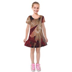 Poinsettia Red Blue White Kids  Short Sleeve Velvet Dress by Nexatart