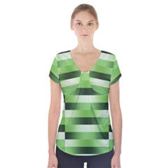 Pinstripes Green Shapes Shades Short Sleeve Front Detail Top by Nexatart