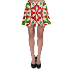 Red And Green Snowflake Skater Skirt by Nexatart