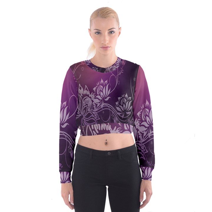 Purple Lotus Women s Cropped Sweatshirt