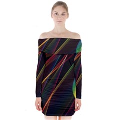 Rainbow Ribbons Long Sleeve Off Shoulder Dress by Nexatart