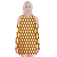 Red And Gold Effect Backing Paper Velvet Long Sleeve Shoulder Cutout Dress by Nexatart