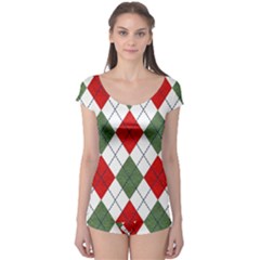 Red Green White Argyle Navy Boyleg Leotard  by Nexatart