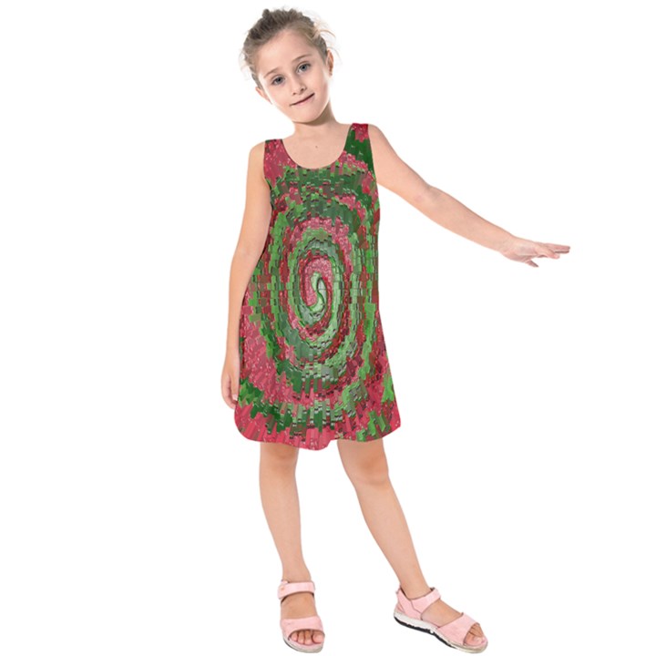 Red Green Swirl Twirl Colorful Kids  Sleeveless Dress