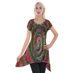 Red Green Swirl Twirl Colorful Short Sleeve Side Drop Tunic by Nexatart