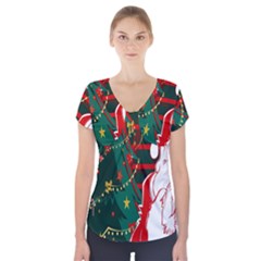 Santa Clause Xmas Short Sleeve Front Detail Top by Nexatart