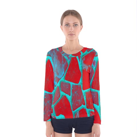 Red Marble Background Women s Long Sleeve Tee by Nexatart