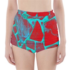 Red Marble Background High-waisted Bikini Bottoms by Nexatart