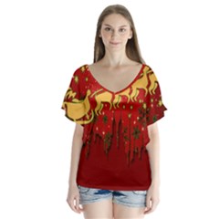 Santa Christmas Claus Winter Flutter Sleeve Top by Nexatart