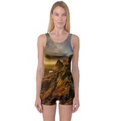 Scotland Landscape Scenic Mountains One Piece Boyleg Swimsuit by Nexatart