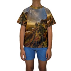 Scotland Landscape Scenic Mountains Kids  Short Sleeve Swimwear by Nexatart