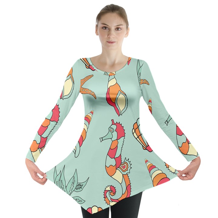 Seahorse Seashell Starfish Shell Long Sleeve Tunic 