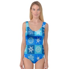 Seamless Blue Snowflake Pattern Princess Tank Leotard  by Nexatart