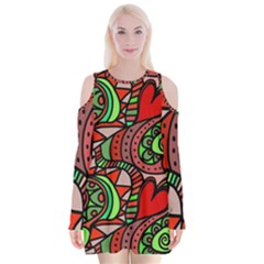 Seamless Tile Background Abstract Velvet Long Sleeve Shoulder Cutout Dress by Nexatart