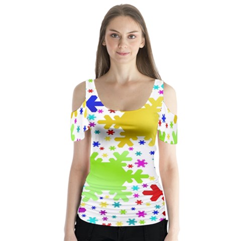 Seamless Snowflake Pattern Butterfly Sleeve Cutout Tee  by Nexatart