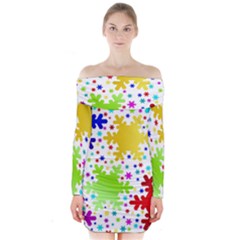 Seamless Snowflake Pattern Long Sleeve Off Shoulder Dress by Nexatart