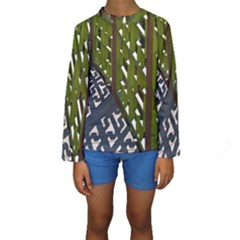 Shadow Reflections Casting From Japanese Garden Fence Kids  Long Sleeve Swimwear by Nexatart