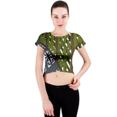 Shadow Reflections Casting From Japanese Garden Fence Crew Neck Crop Top by Nexatart