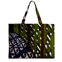 Shadow Reflections Casting From Japanese Garden Fence Zipper Mini Tote Bag by Nexatart