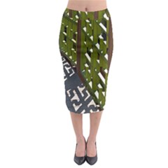 Shadow Reflections Casting From Japanese Garden Fence Midi Pencil Skirt by Nexatart