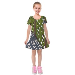 Shadow Reflections Casting From Japanese Garden Fence Kids  Short Sleeve Velvet Dress by Nexatart