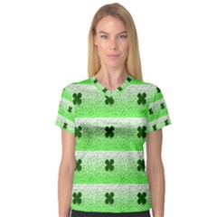 Shamrock Pattern Women s V-Neck Sport Mesh Tee