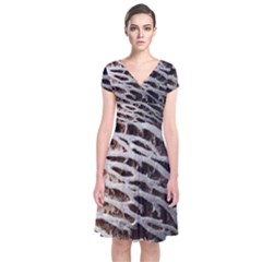 Seed Worn Lines Close Macro Short Sleeve Front Wrap Dress by Nexatart